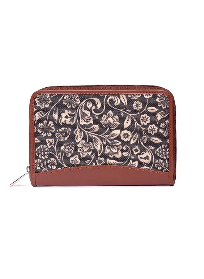 ZOUK Women's Flomotif Print Handmade Vegan Leather Wallets and Jute Purse for Ladies - Clutch with Indian Print - Wallets for Mobile Phones (Multicolour) - Image 1